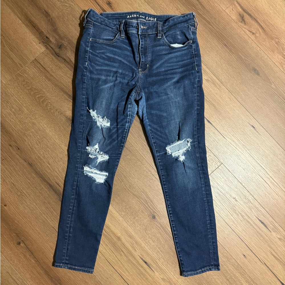 American Eagle Outfitters Women's Ripped Dark Blue Jeggings 14S